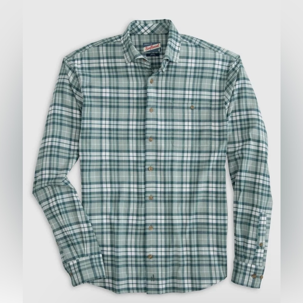 💕Johnnie-O Hurst Hangin’ Out Surflannel Men’s shirt in Evergreen - size Largel